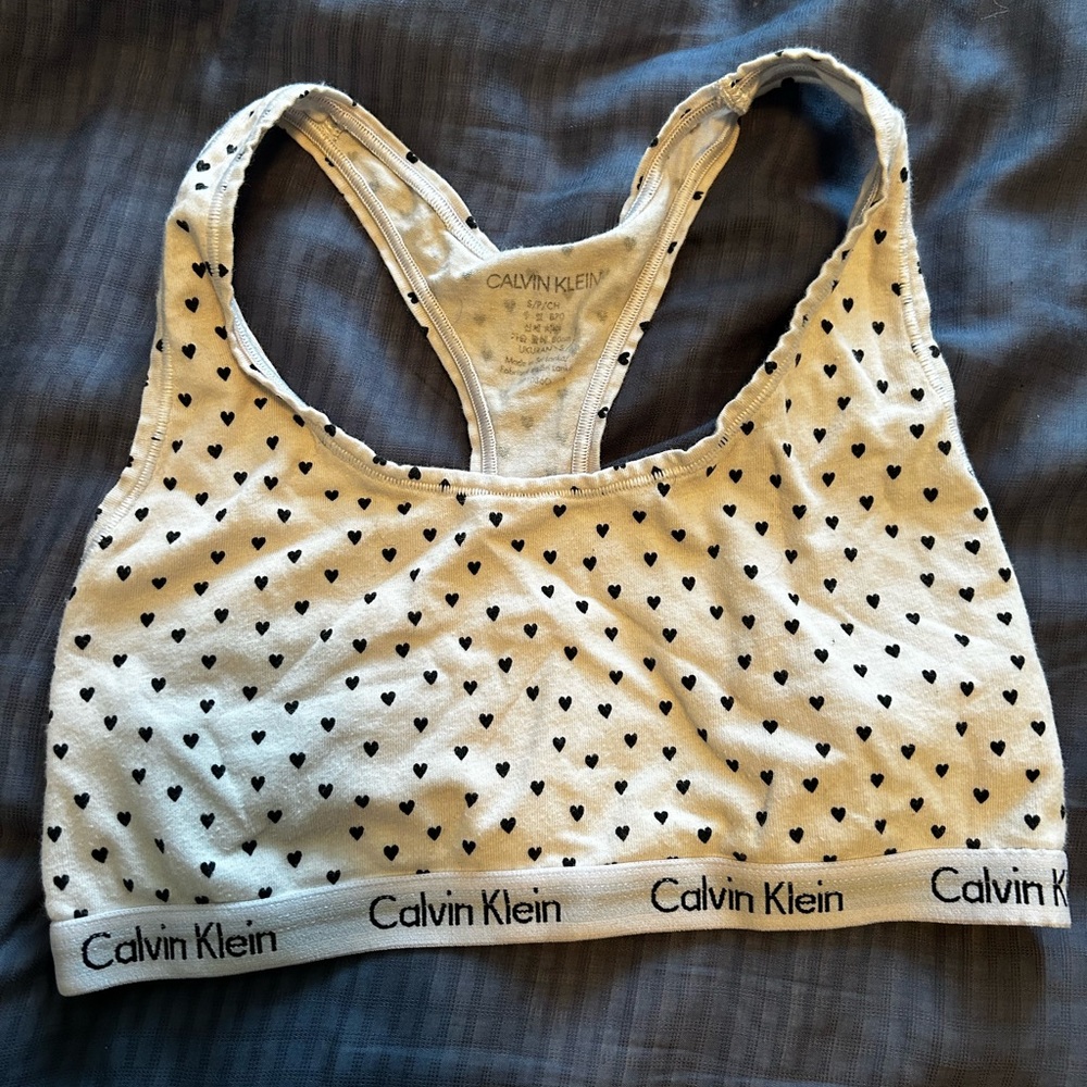 Calvin Klein White Bralette with Black Heart Pattern
